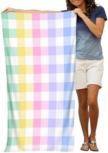 VOOHDDY Rainbow Checkered Microfiber Beach Towel