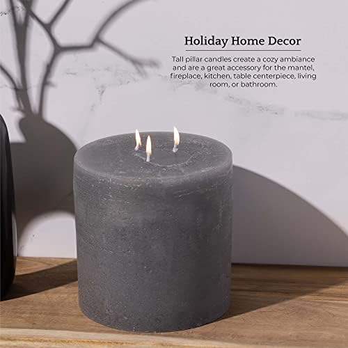 Bask Large Gray Pillar Candles - 3 Wick 6-Inch Diameter