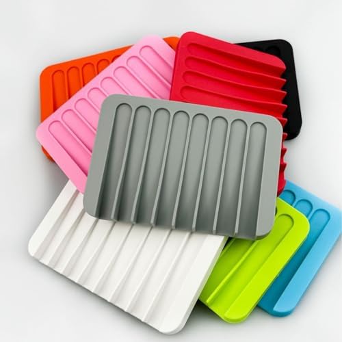Automatic Draining Soap Tray 2pcs Red Silicone Dish