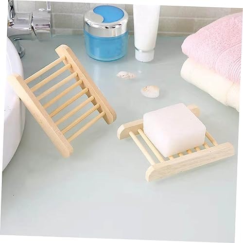 ULTECHNOVO 6Pcs Natural Wood Soap Dish Holder Drainer Tray