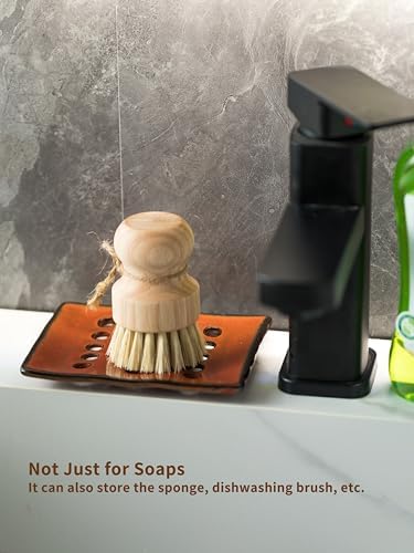Red Ceramic Soap Holder with Drain Multi-functional