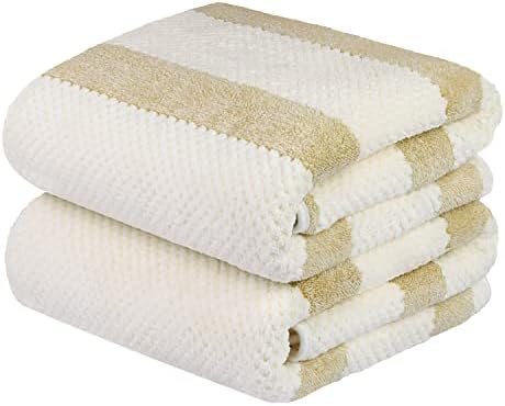 JML Plush Soft Bath Towels 2 Pack 30x60 Waffle Stripe Light Brown