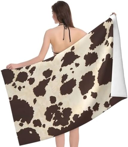 VOOHDDY Retro Cow Print Microfiber Beach Towel