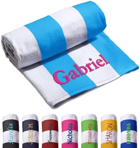 Personalized Embroidered Cabana Striped Beach Towels for Adults Kids