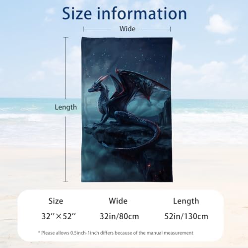 WZOMT Microfiber Dragon Beach Towel - 32x52 Inch