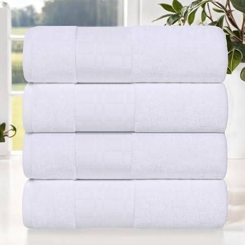 Superior 4-Piece Cotton Bath Towel Set with Geometric Dobby Border