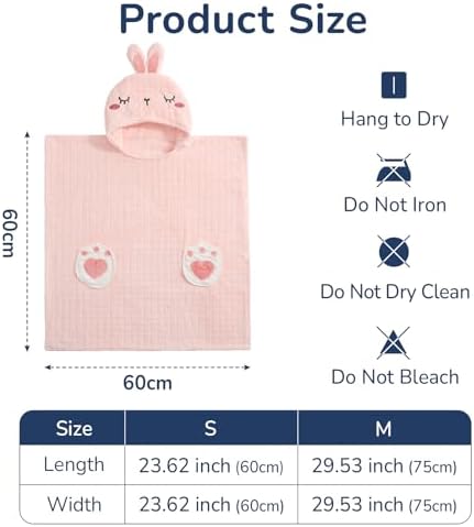 USBettas Kids Towel Poncho - Soft Coral Fleece with Bunny Design