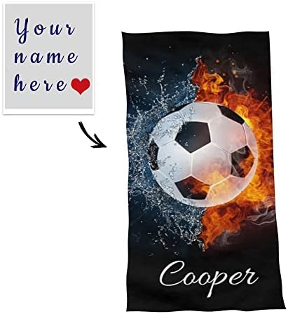 Personalized Soccer Beach Towel with Name for Men Adults