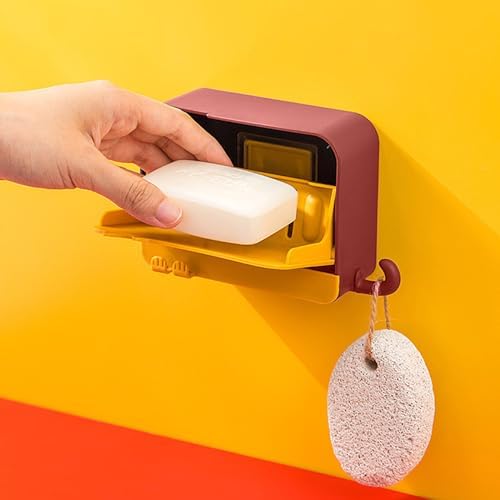 Red Wall-Mounted Soap Dish with Lid