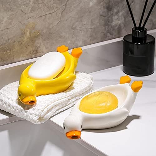Ceramic Self Draining Soap Dish in Cute Duck Shape