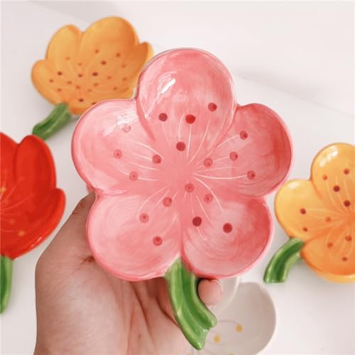 Flower Ceramic Soap Holder Self Draining Tulip Red