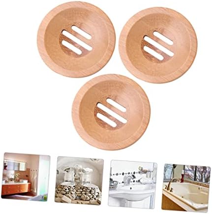 IMIKEYA 3pcs Round Bamboo Soap Dish Holder for Bathroom Kitchen