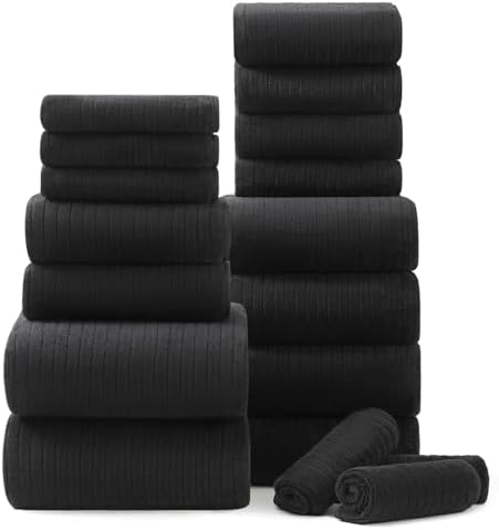 18 Piece Super Soft Bath Towels Set - Black