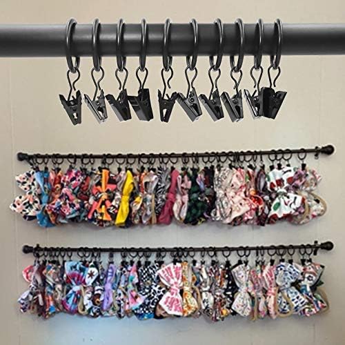 44 Pack Curtain Ring Hooks with Clips Black 1 Inch ID