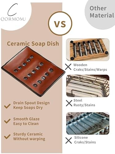 Red Ceramic Soap Holder with Drain Multi-functional