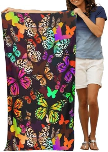 VOOHDDY Bright Butterfly Beach Towel for Adults Kids Travel Pool Camping