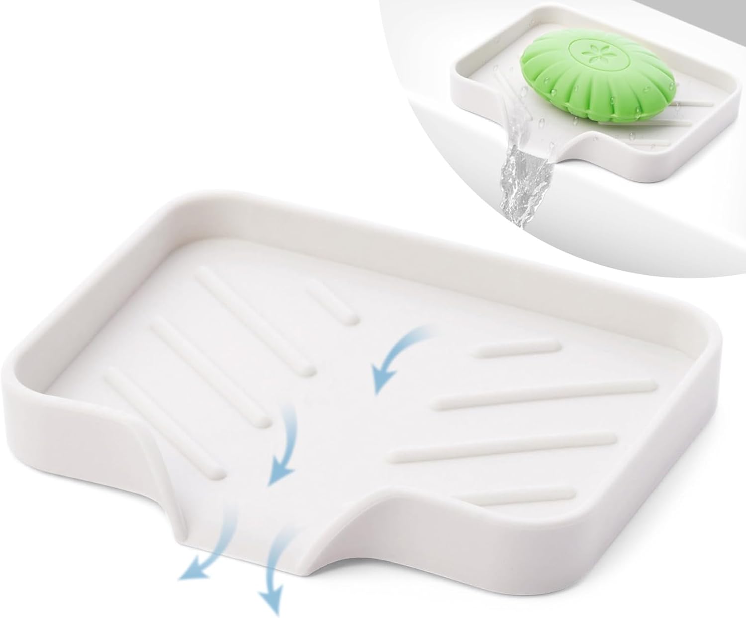 6 Pack Silicone Soap Dishes with Drain Spout - White