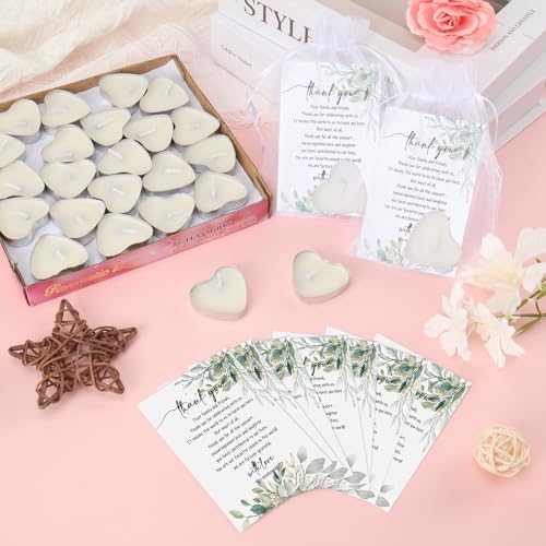 100 Sets Heart Shaped Wedding Candle Favors with Cards and Organza Bags