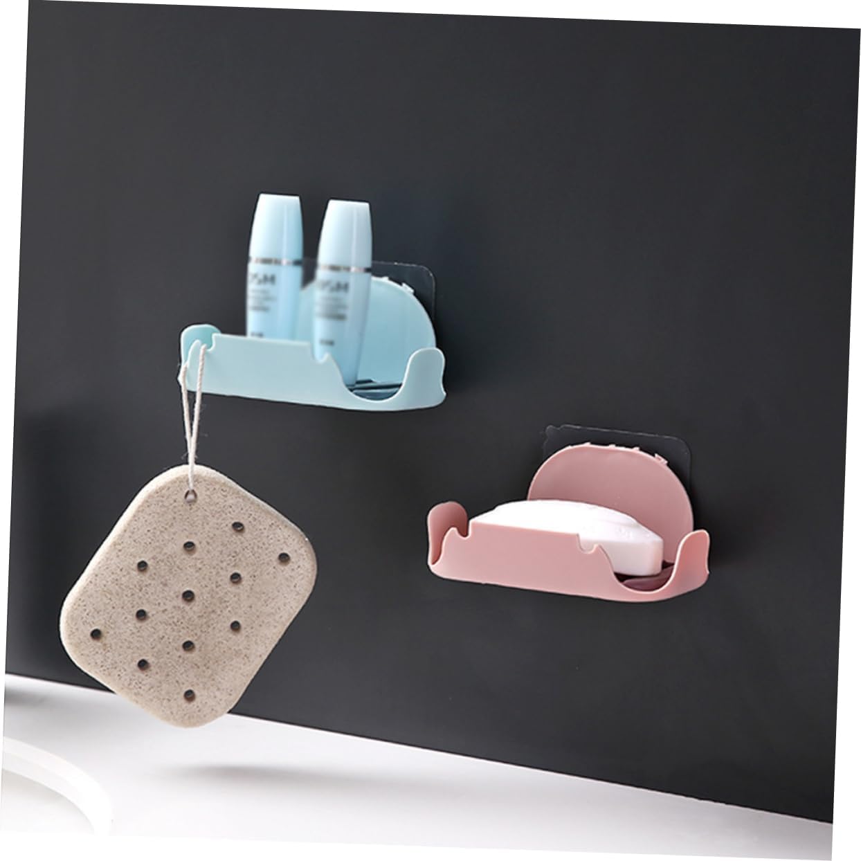 2pcs Double Layer Soap Draining Holder Adhesive Wall Mount Bathroom Storage Rack