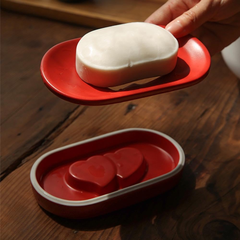 Sizikato Red Heart Embossed Porcelain Soap Dish