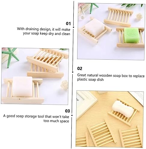 ULTECHNOVO 6Pcs Natural Wood Soap Dish Holder Drainer Tray