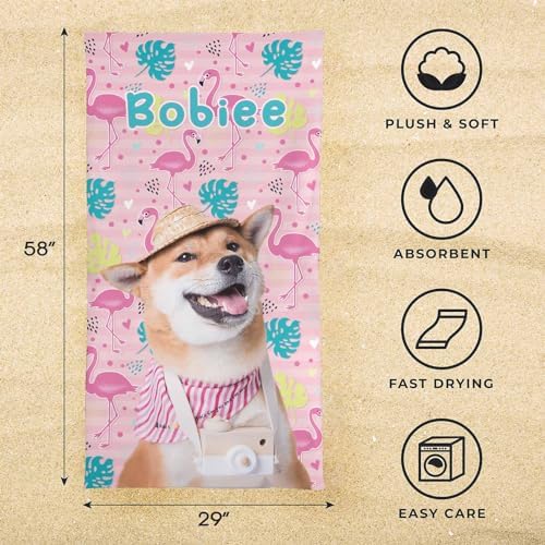 Personalized Dog Beach Towel - Custom Dog Face Pool Towel for Pet Lovers
