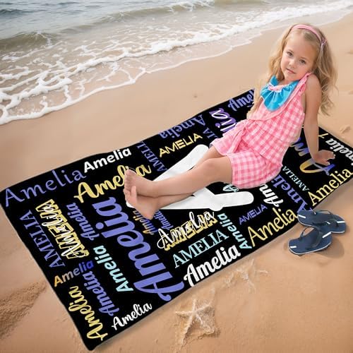 Personalized Beach Towel with Name for Kids Adults