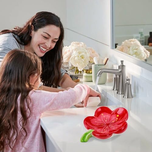 HuaLiSiJi Ceramic Flower Soap Holder - Self Draining Red