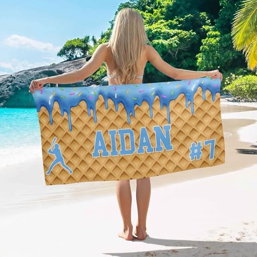 Personalized Ice Cream Drip Baseball Beach Towel with Names
