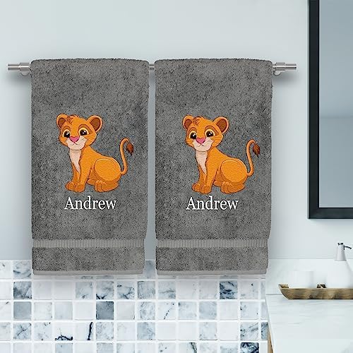 Personalized Kids Hand Towel Set with Animal Prints - 16x30 Inches 1