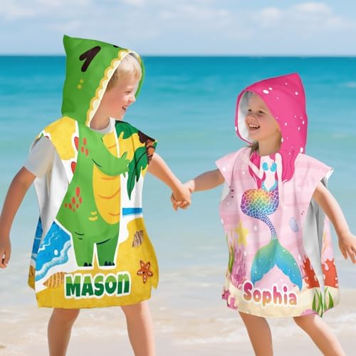 Personalized Kids Beach Towel with Name and Mermaid Design