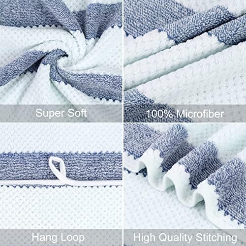 JML Microfiber Bath Towels 2 Pack 30x60 Waffle Stripe Royal Blue