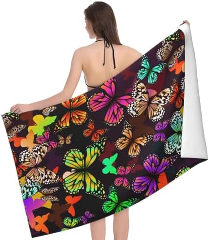 VOOHDDY Bright Butterfly Beach Towel for Adults Kids Travel Pool Camping