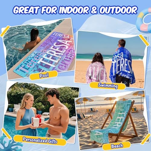 Bemaystar Personalized Beach Towels with Names - Custom for Adults Kids