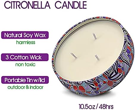 HITHYS Citronella Candles 45 Hour Soy Wax Travel Tin Pack of 3