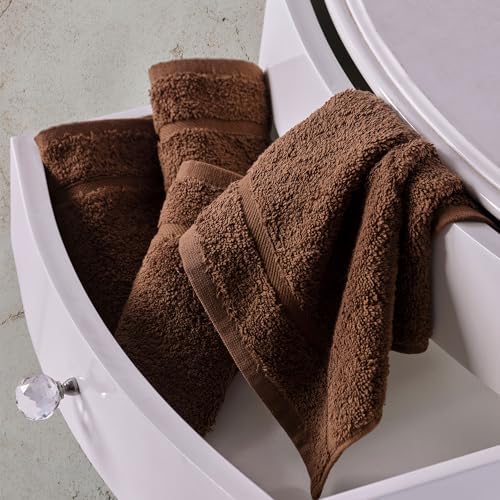 Hawmam Linen 13x13 Inch Face Towels - 12 Pack Brown Luxury Cotton