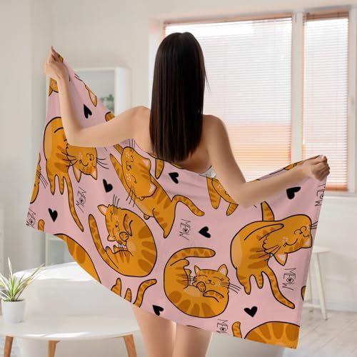 WZOMT Microfiber Beach Towel with Cute Orange Cat Design 1