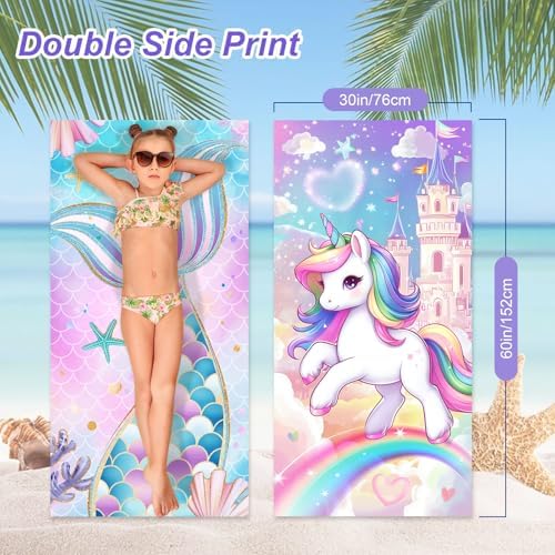 NIBESSER 2 Pack Kids Beach Towels Mermaid Unicorn 1