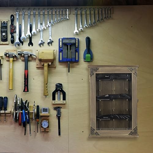 Wooden Knife Shadow Box - Wall Mounted Knife Case for Collectors
