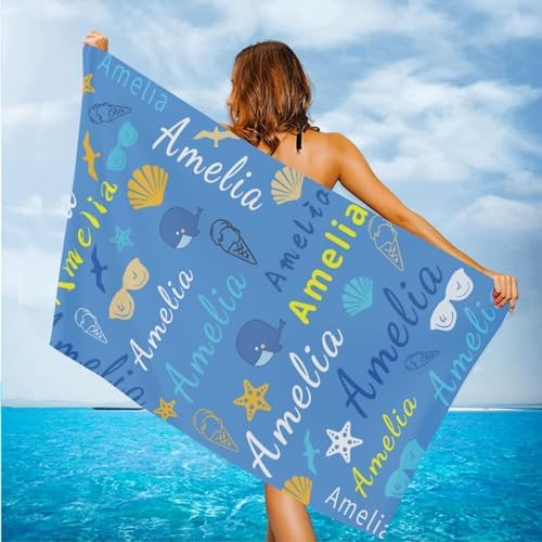 Personalized Beach Towel with Name - Customized Summer Microfiber Quick Drying