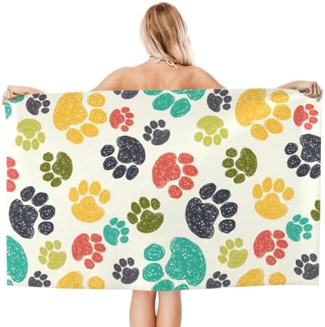 VOOHDDY Colorful Paw Beach Towel 52x32 Inches Microfiber