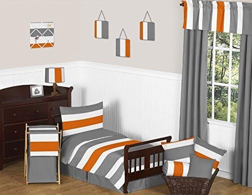 Sweet Jojo Designs Modern Striped Valance - Grey Orange Gray White