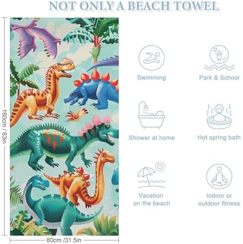 Dinosaur Beach Towel Unique Quick Dry Soft Plush