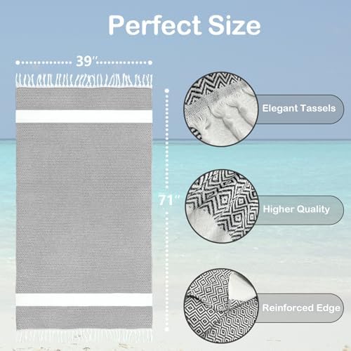WEDPLAN Turkish Beach Towels - Soft Quick Dry Light Grey