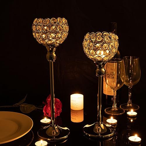VINCIGANT Crystal Votive Candle Holders Set of 2
