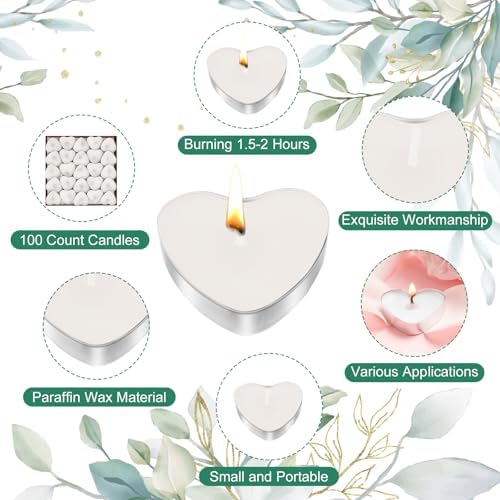 100 Sets Heart Shaped Wedding Candle Favors with Cards and Organza Bags