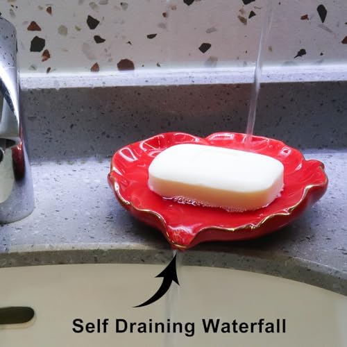 Polyroyal Ceramic Self Draining Soap Dish with Hibiscus Design