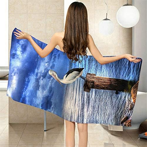 Moslion Comfy Bath Towel Pelican Bird Blue 64x32 Inches 1