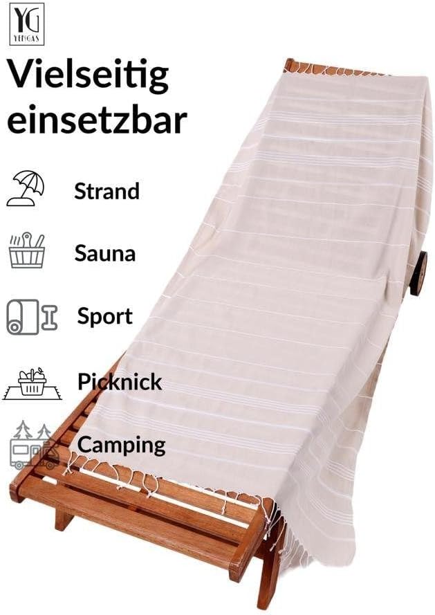 YENGAS Turkish Beach Towel XXL 37x70 Inch