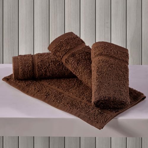 Hawmam Linen 13x13 Inch Face Towels - 12 Pack Brown Luxury Cotton